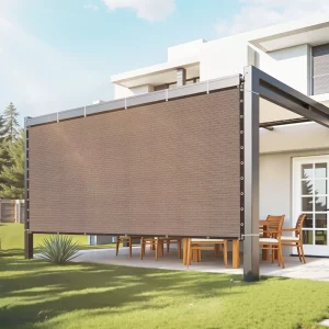 Tieniaca plachta s 90% ochranou proti slnku (305 x 366 cm) pre pergolu s očkami z nehrdzavejúcej ocele, tieniaca plachta z HDPE materiálu 140 g/m², na vonkajšiu terasu, záhradu a dvor (hnedá)