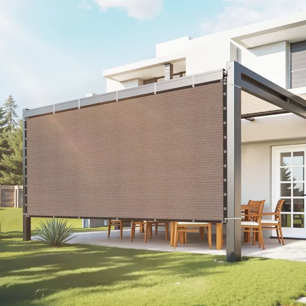 Tieniaca plachta s 90% ochranou proti slnku (305 x 366 cm) pre pergolu s očkami z nehrdzavejúcej ocele, tieniaca plachta z HDPE materiálu 140 g/m², na vonkajšiu terasu, záhradu a dvor (hnedá)