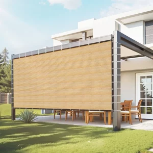 Tieniaca plachta s 90% ochranou proti slnku (366 x 610 cm) pre pergolu s očkami z nehrdzavejúcej ocele, tieniaca plachta z HDPE materiálu 160 g/m², na vonkajšiu terasu, záhradu a dvor (béžová)