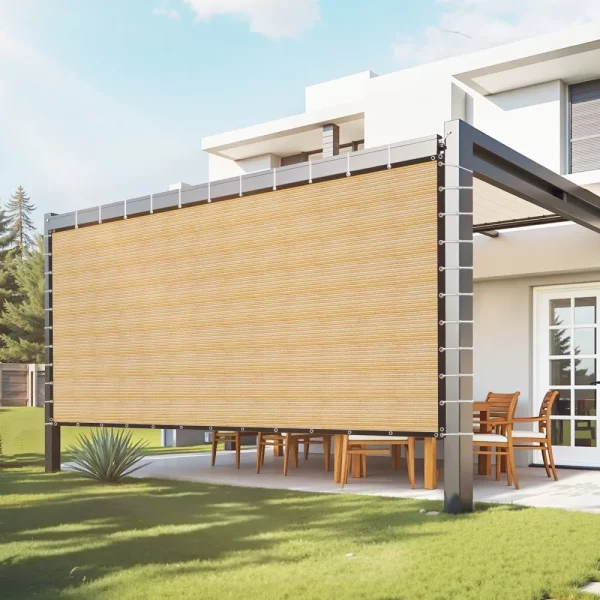 Tieniaca plachta s 90% ochranou proti slnku (366 x 610 cm) pre pergolu s očkami z nehrdzavejúcej ocele, tieniaca plachta z HDPE materiálu 160 g/m², na vonkajšiu terasu, záhradu a dvor (béžová)