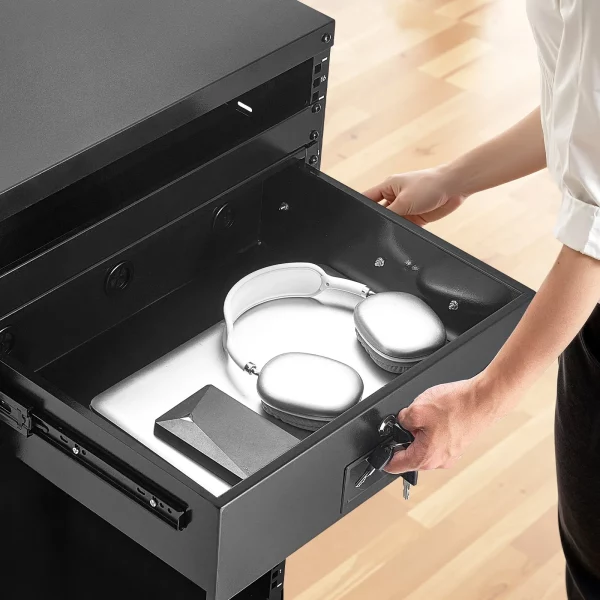 3U Rack Drawer, 22,68 kg uzamykateľná skriňa pre server, posuvná zásuvka so zámkom a otvormi na vedenie káblov, pre 482 mm sieťový server, AV rack alebo skriňu – Obrázok 3