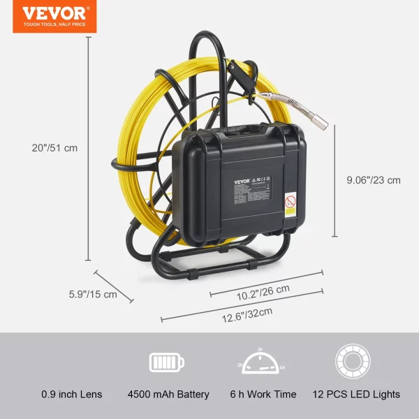 Kanalizačný senzor 50 m, 23 cm obrazovka, inšpekčná kamera na potrubie s funkciou DVR, IP68 kamera s 12 nastaviteľnými LED diódami, s 16 GB SD kartou pre kanalizačné potrubia, dom, kanalizáciu, odtokové potrubie – Obrázok 5