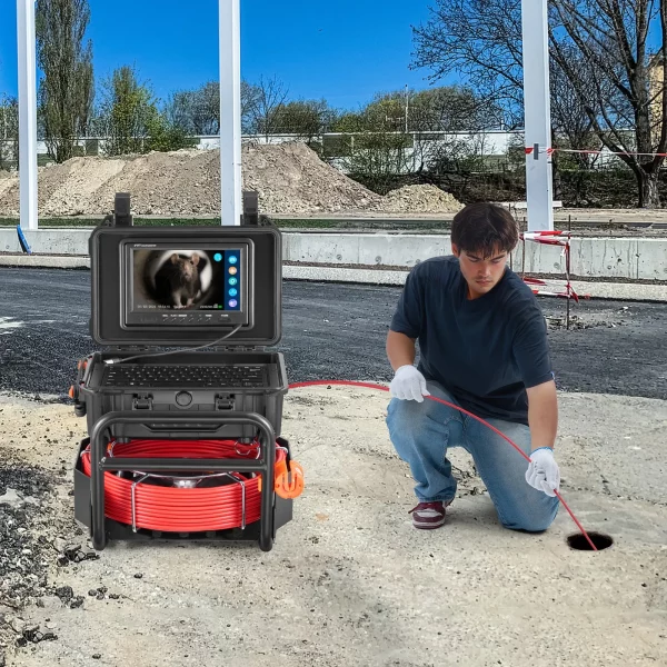Kanalizačný fotoaparát  50 m samonivelačná potrubná kamera s vysielačom 512 Hz, počítadlom vzdialenosti, 9-palcovou obrazovkou, 1080P HD inšpekčnou kamerou na potrubie s 12 LED diódami a 32 GB kartou, endoskop na kanalizačné potrubia – Obrázok 3