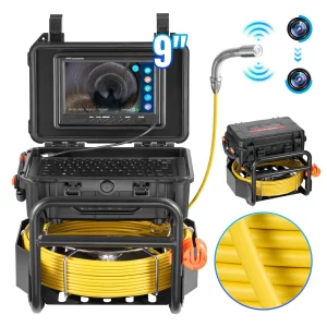 Kanalizačný fotoaparát 70 m, samonivelačná inšpekčná kamera na potrubie s vysielačom 512 Hz, počítadlom vzdialenosti, 9-palcovou obrazovkou, 1080P HD inšpekčnou kamerou na potrubie s 12 LED diódami a 32 GB kartou pre kanalizačné potrubia, endoskop