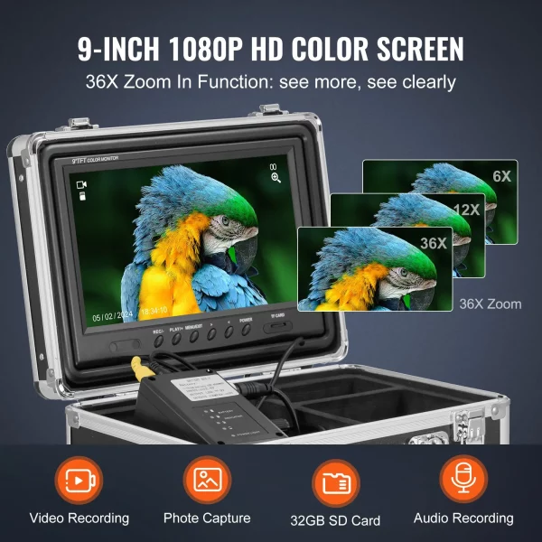 Kanalizačný fotoaparát  s lokalizátorom 512Hz, 50m samonivelačná inšpekčná kamera na potrubie s 9-palcovým HD displejom s rozlíšením 1080P, 36x zoom, kamera na potrubie s 12 LED diódami, 32GB SD karta, pre kanalizačné potrubia – Obrázok 5