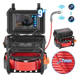 Kanalizačný fotoaparát  30 m samonivelačná inšpekčná kamera na potrubie s vysielačom 512 Hz, počítadlom vzdialenosti, 9-palcovou obrazovkou, 1080P HD inšpekčnou kamerou na potrubie s 12 LED diódami a 32 GB kartou, endoskopický inšpekčný fotoaparát na kanalizačné potrubia