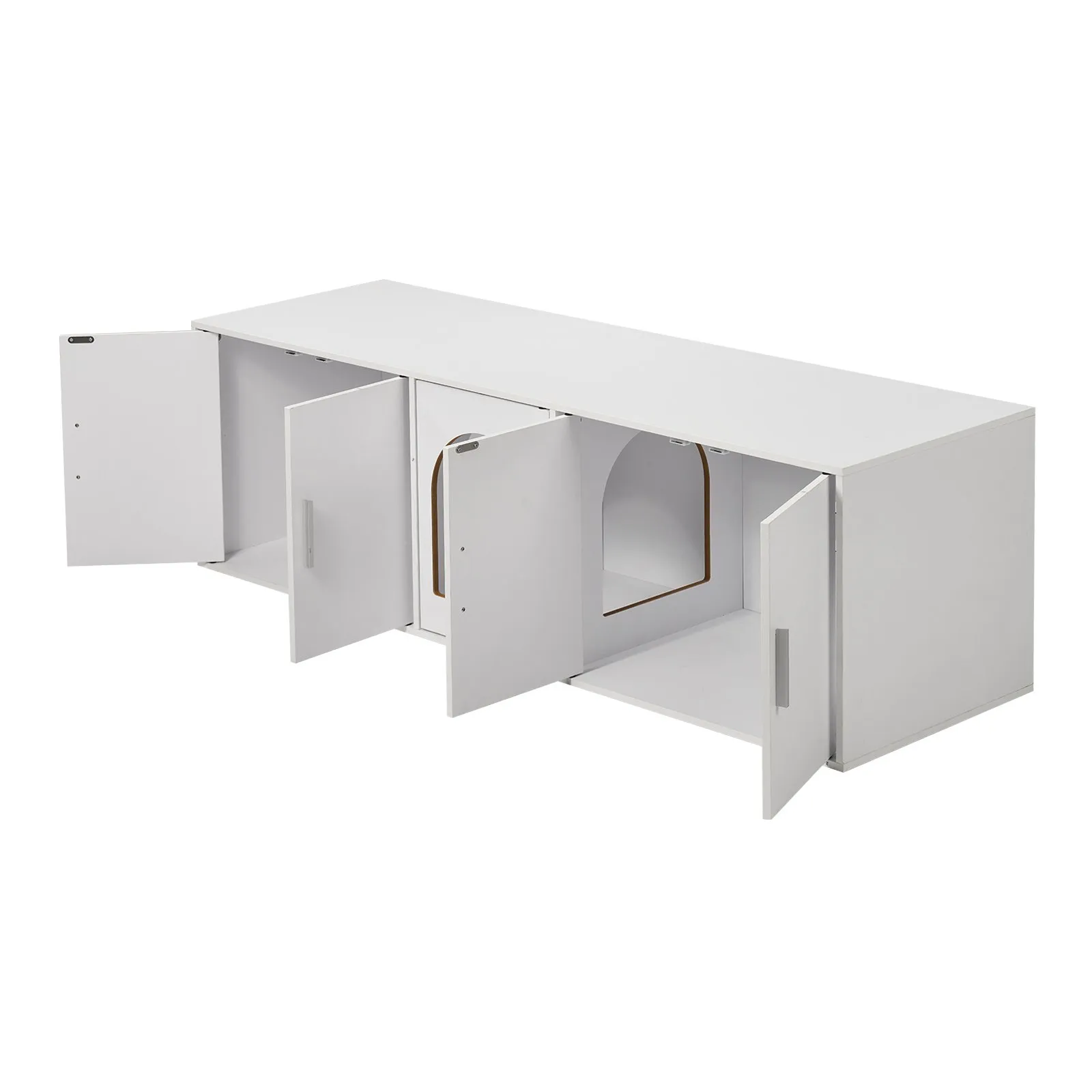 Kryt na mačaciu toaletu pre 2 mačky, skrytý nábytok do mačacej toalety s dvojitými priehradkami, drevená skrinka na mačaciu toaletu sa hodí do väčšiny mačacích toalet, 147,4 cm D x 46,3 cm Š x 47,4 cm V, biela – Obrázok 3