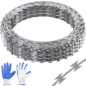 Ostnatý drôt NATO 45 m (3 kotúče x 15 m) Ostnatý drôt s dvojitou špirálou Bariérový drôt Ostnatý plot (0,51 mm) Ostré čepele a (približne 4 mm) hrubé jadro z drôteného pletiva pre výnimočnú špirálovú ochranu