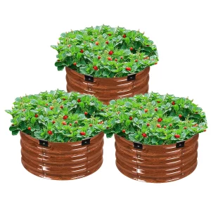 Kovový vyvýšený záhon, 590x265 mm, sada 3 kusov, pozinkovaný kvetináč, otvorené dno, zeleninová záhrada, záhon na pestovanie zeleniny, kvetov, byliniek a sukulentov, sýta drevná štruktúra