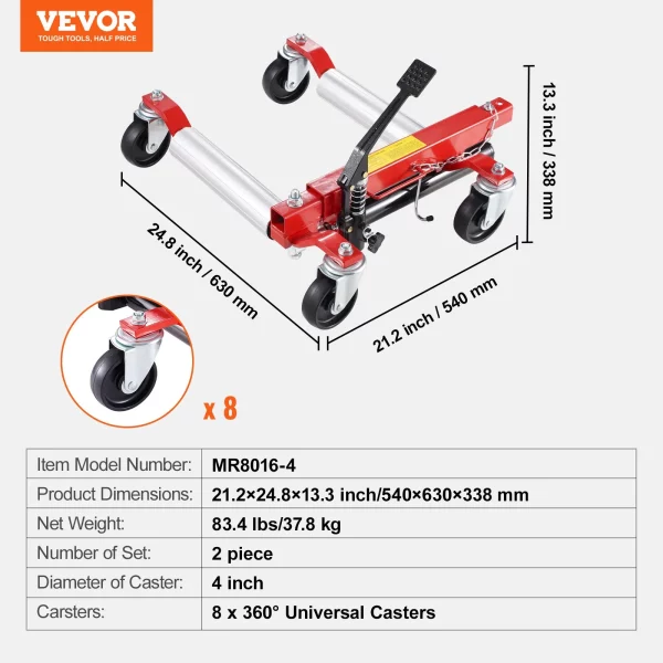 Kolesový zdvihák, 2 ks, nosnosť 680 kg (na vozík) s kolesami otočnými o 360°, hydraulický zdvihák na polohovanie ťažkých vozidiel, pre autá, SUV, karavany, pick-upy – Obrázok 6