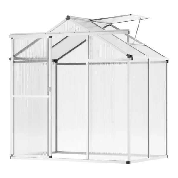 Polykarbonátový skleník 184x126x193cm, kvetináč s nastaviteľnými vetracími oknami, skleník v štýle pavilónu s posuvnými dverami, hliníkový skleník do záhrady