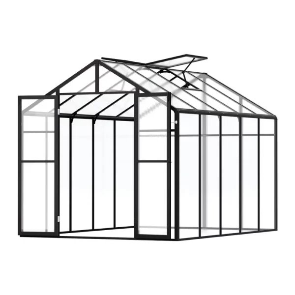 Polykarbonátový skleník 236x402,5x207 cm, kvetináč s 2 vetracími oknami, skleník v štýle pavilónu s francúzskymi dverami, hliníkový skleník s možnosťou pripojenia do vonkajšej záhrady