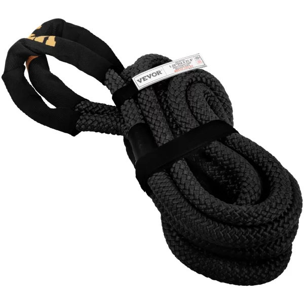 Kinetické ťažné lano 32 mm x 9,6 m 23 723 kg Dvojito opletené nylonové kinetické ťahacie lano so slučkami a ochrannými krytmi pre nákladné vozidlá, štvorkolky, UTV vrátane prepravnej tašky, čierne – Obrázok 2
