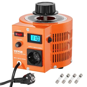 2000VA transformátor s premenlivým napätím, 6,6 A, vstup 230 V, výstup 0 – 300 V, regulátor striedavého napätia, s LCD displejom, 4 prídavné poistky, pre domácnosť, priemysel a kanceláriu