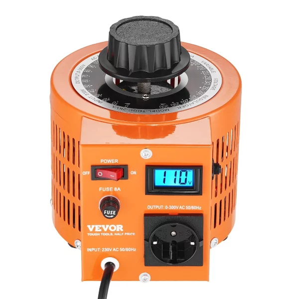 2000VA transformátor s premenlivým napätím, 6,6 A, vstup 230 V, výstup 0 – 300 V, regulátor striedavého napätia, s LCD displejom, 4 prídavné poistky, pre domácnosť, priemysel a kanceláriu – Obrázok 6