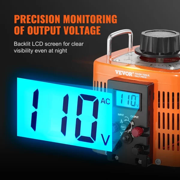 2000VA transformátor s premenlivým napätím, 6,6 A, vstup 230 V, výstup 0 – 300 V, regulátor striedavého napätia, s LCD displejom, 4 prídavné poistky, pre domácnosť, priemysel a kanceláriu – Obrázok 7