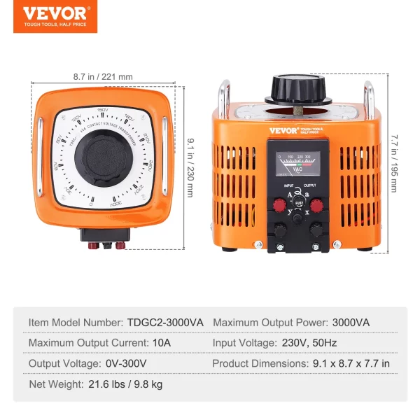 Automatický transformátor s premenlivým napätím 3000VA, 10A, vstup 230V, výstup 0-300V, regulátor striedavého napätia 4 poistky, tepelný spínač pre domácnosť a kanceláriu – Obrázok 7