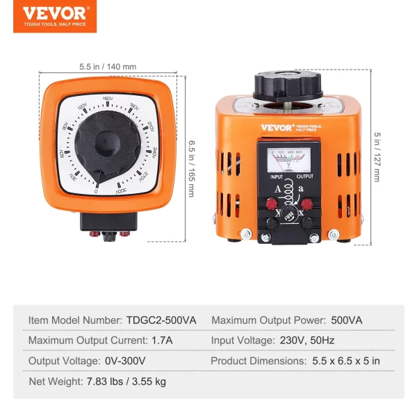Automatický variabilný regulačný transformátor 500VA 1,7A Vstup 230V Výstup 0-300V AC Regulátor napätia 4 poistky Tepelný regulátor pre domácu kanceláriu – Obrázok 2