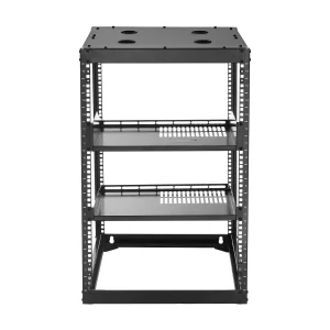 Sieťový rack  16U s otvoreným rámom, hĺbka 585 mm, nástenný alebo stojaci serverový rack, 4-stĺpikový rack s vetranými policami a montážnym hardvérom, pre sieťové IT zariadenia a AV zariadenia