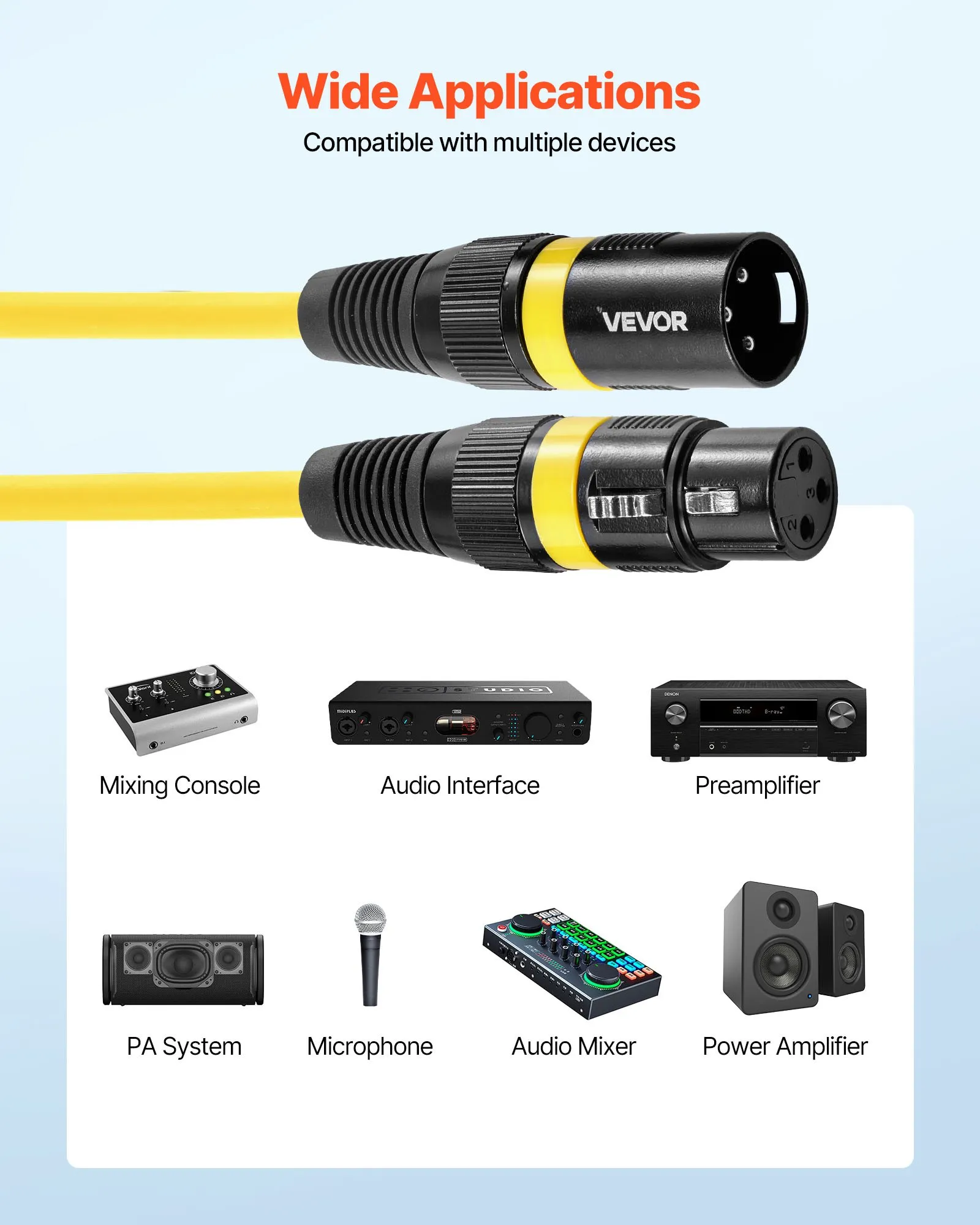 XLR kábel 6,1 m, 6 kusov, vyvážené DMX mikrofónové káble (samec-samica), pozlátené 3-kolíkové XLR mikrofónové reproduktorové káble, pre osvetlenie pódia, mikrofóny, zosilňovače, mixážne pulty – Obrázok 4