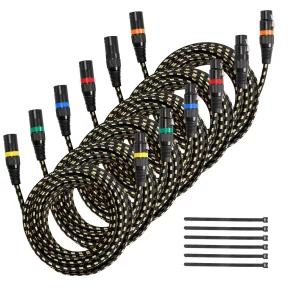 XLR kábel 7,62 m, 6 kusov, tienené vyvážené DMX mikrofónové káble (samec-samica), pozlátené 3-kolíkové XLR mikrofónové reproduktorové káble, pre osvetlenie pódia, mikrofóny, zosilňovače