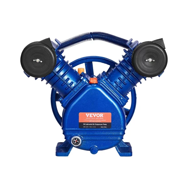Hlava vzduchového kompresora, 3 HP, 6,25 CFM pri 90 PSI, olejom mazaná piestová hlava vzduchového kompresora s dvoma valcami, jednostupňová náhrada za liatinové vzduchové kompresorové čerpadlo typu V s max. tlakom 116 PSI