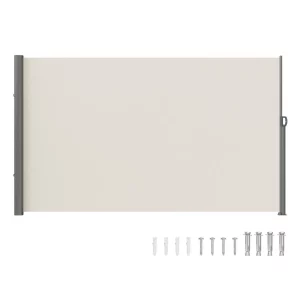 Bočná markíza 200 x 300 cm, vyrobená z polyesterovej tkaniny s gramážou 180 g/m² s PU záterom, výsuvná rukoväť s pružinovým mechanizmom, ochranná stena na balkóny a do dvora, béžová
