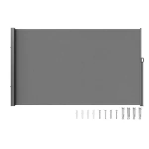 Bočná markíza 200 x 300 cm, vyrobená z polyesterovej tkaniny 180 g/m² s PU záterom, výsuvná rukoväť s pružinovým mechanizmom, ochranná stena na balkóny a do dvora, sivá