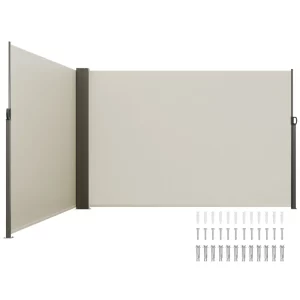 Bočná markíza 200 x 600 cm, vyrobená z polyesterovej tkaniny s gramážou 180 g/m² s PU záterom, výsuvná rukoväť s pružinovým mechanizmom, clona na ochranu súkromia na balkóny a nádvoria, béžová