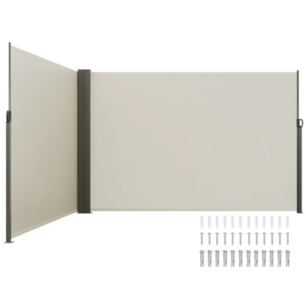 Bočná markíza 200 x 600 cm, vyrobená z polyesterovej tkaniny s gramážou 180 g/m² s PU záterom, výsuvná rukoväť s pružinovým mechanizmom, clona na ochranu súkromia na balkóny a nádvoria, béžová