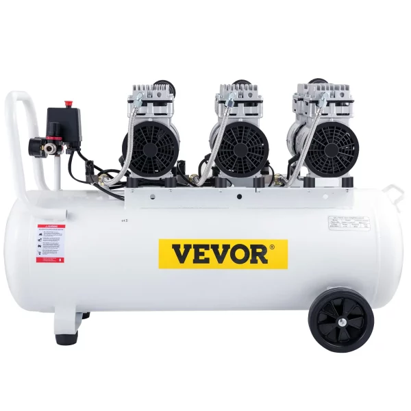 Whisper Compressor Bezolejový vzduchový kompresor 100 l tichý s 2 tlakomermi na domáce opravy, čistenie podlahového kúrenia, lakovanie plechov, oceľovú vzduchovú pištoľ, zubné ošetrenie atď. – Obrázok 4
