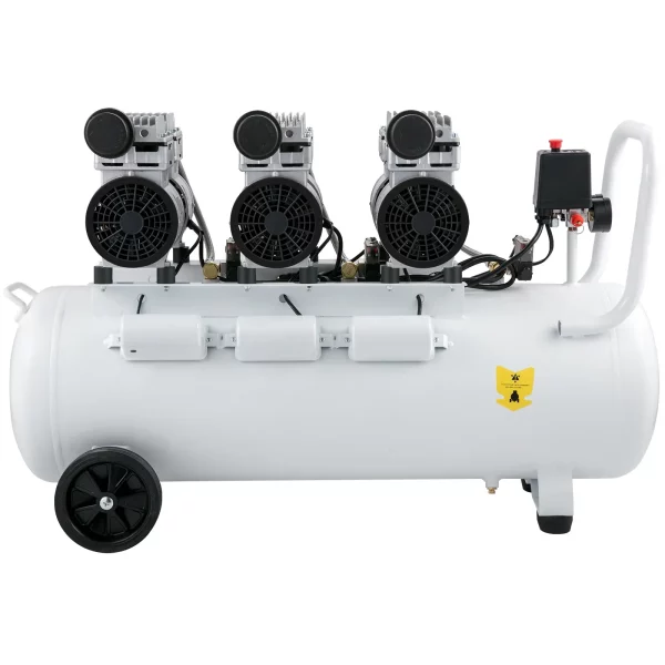 Whisper Compressor Bezolejový vzduchový kompresor 100 l tichý s 2 tlakomermi na domáce opravy, čistenie podlahového kúrenia, lakovanie plechov, oceľovú vzduchovú pištoľ, zubné ošetrenie atď. – Obrázok 3