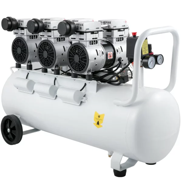 Whisper Compressor Bezolejový vzduchový kompresor 100 l tichý s 2 tlakomermi na domáce opravy, čistenie podlahového kúrenia, lakovanie plechov, oceľovú vzduchovú pištoľ, zubné ošetrenie atď. – Obrázok 2