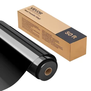 Vinylová tepelno-transferová fólia (304,8 x 15240 mm), lesklá čierna nažehľovacia vinylová fólia HTV, kompatibilná s rezacími strojmi, na rôzne materiály ako tričká, vankúše a čiapky