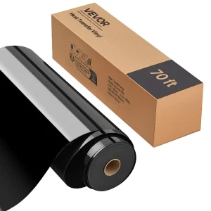 Vinylová tepelno-transferová fólia (304,8 x 21336 mm), lesklá čierna nažehľovacia vinylová fólia HTV, kompatibilná s rezacími strojmi, na rôzne materiály ako tričká, vankúše a čiapky