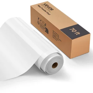 V vinylová tepelno-transferová fólia (304,8 x 21336 mm), lesklá biela nažehľovacia vinylová fólia HTV, kompatibilná s rezacími strojmi, na rôzne materiály ako tričká, vankúše a čiapky