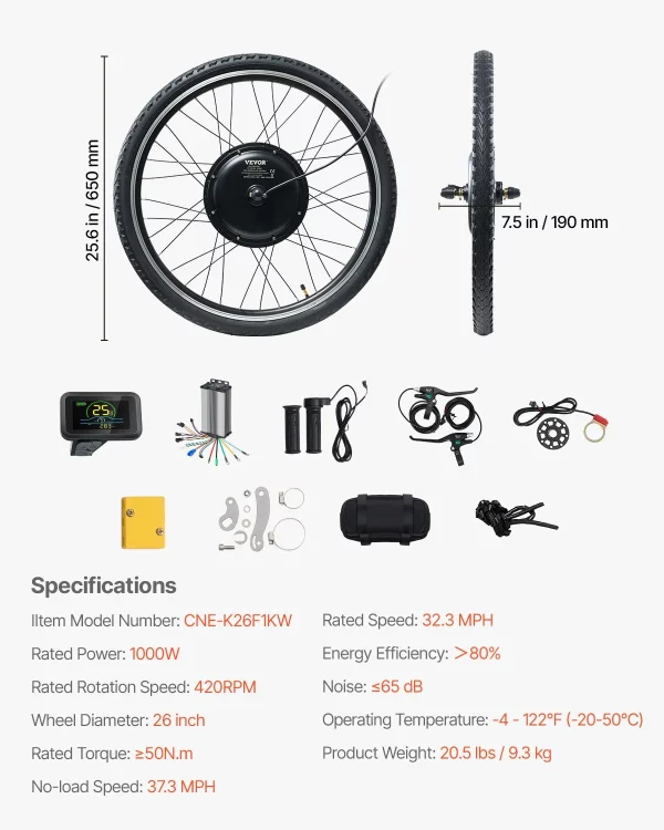 Súprava elektrického bicykla 1000W, 48V 420RPM φ650mm, sada motora s predným kolesom pre elektrobicykel s vylepšeným regulátorom rýchlosti, súpravou rukoväte plynu, LCD displejom a systémom PAS pre cestný bicykel – Obrázok 6