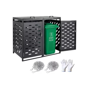 Smetiakový box, 2x 240 l domček na odpadkové koše, kontajner na odpadky, kryt na odpadkový kôš, uzamykateľný úložný priestor na odpadkové koše, na odpadkové koše, do záhrady, na dvor a na terasu