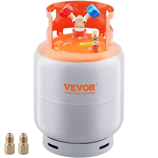 Expanzná nádrž na chladivo, objem 50 lb, prenosná valcová nádrž s tlakom 400 psi s ventilom v tvare Y pre kvapaliny/pary, vysoko utesnená expanzná nádrž pre R22/R134A/R410A, oranžová + sivá – Obrázok 8