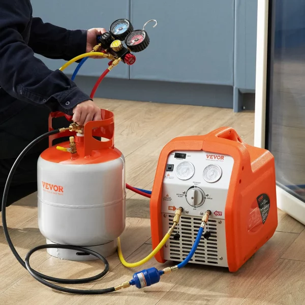 Expanzná nádrž na chladivo, objem 50 lb, prenosná valcová nádrž s tlakom 400 psi s ventilom v tvare Y pre kvapaliny/pary, vysoko utesnená expanzná nádrž pre R22/R134A/R410A, oranžová + sivá – Obrázok 6