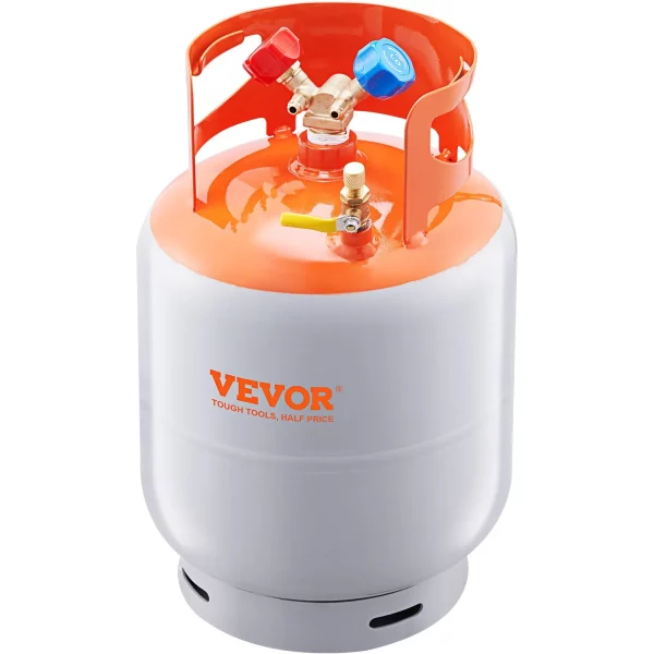 Expanzná nádrž na chladivo, objem 50 lb, prenosná valcová nádrž s tlakom 400 psi s ventilom v tvare Y pre kvapaliny/pary, vysoko utesnená expanzná nádrž pre R22/R134A/R410A, oranžová + sivá – Obrázok 4