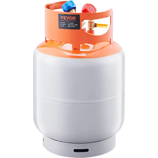 Expanzná nádrž na chladivo, objem 50 lb, prenosná valcová nádrž s tlakom 400 psi s ventilom v tvare Y pre kvapaliny/pary, vysoko utesnená expanzná nádrž pre R22/R134A/R410A, oranžová + sivá – Obrázok 2