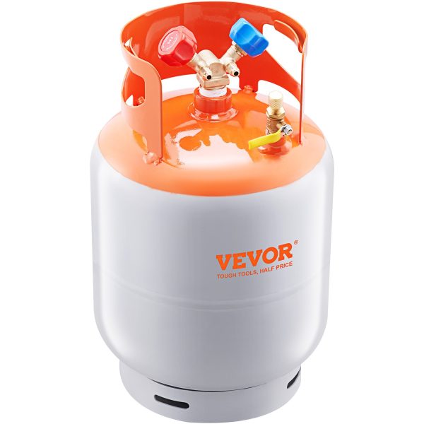 Expanzná nádrž na chladivo, objem 50 lb, prenosná valcová nádrž s tlakom 400 psi s ventilom v tvare Y pre kvapaliny/pary, vysoko utesnená expanzná nádrž pre R22/R134A/R410A, oranžová + sivá – Obrázok 5