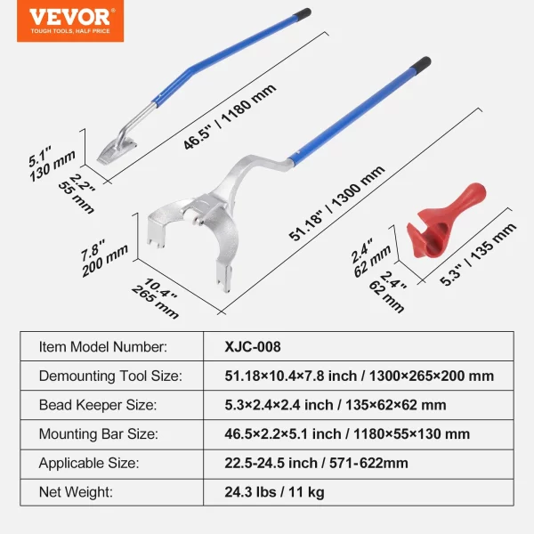 Nastaviteľná vyzúvačka pneumatík 571-622 mm, montážna páka na vyzúvačku pneumatík 546x265x200 mm, nástroj na výmenu pneumatík, páka na výmenu pneumatík, manuálna – Obrázok 7
