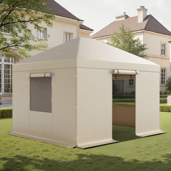 Zimný kryt na altánok, 3,09 x 3,69 m, náhradný kryt s bočnými stenami a sieťovanými oknami, PE materiál, ochranné kryty pre uzavretý úložný priestor, altánky nie sú súčasťou balenia