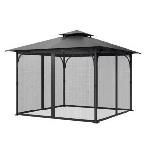 Moskytiéra pre altánok, náhradná moskytiéra, vhodná pre altánky s rozmermi 120" x 120" x 80", sieťka proti hmyzu, 4-panelová bočná záclona na altánok, s dvojitým zipsom (IBA sieťka)