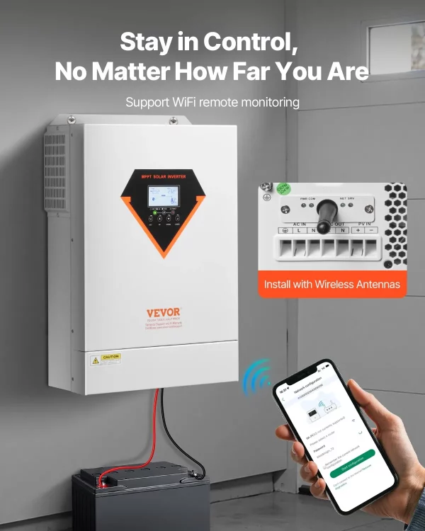 Hybridný solárny invertor  6kW, univerzálny invertor s čisto sínusovou vlnou, 48V DC na 220/230V AC, so vstavaným 120A MPPT solárnym regulátorom, pre olovené a lítiové batérie v systéme mimo siete – Obrázok 8