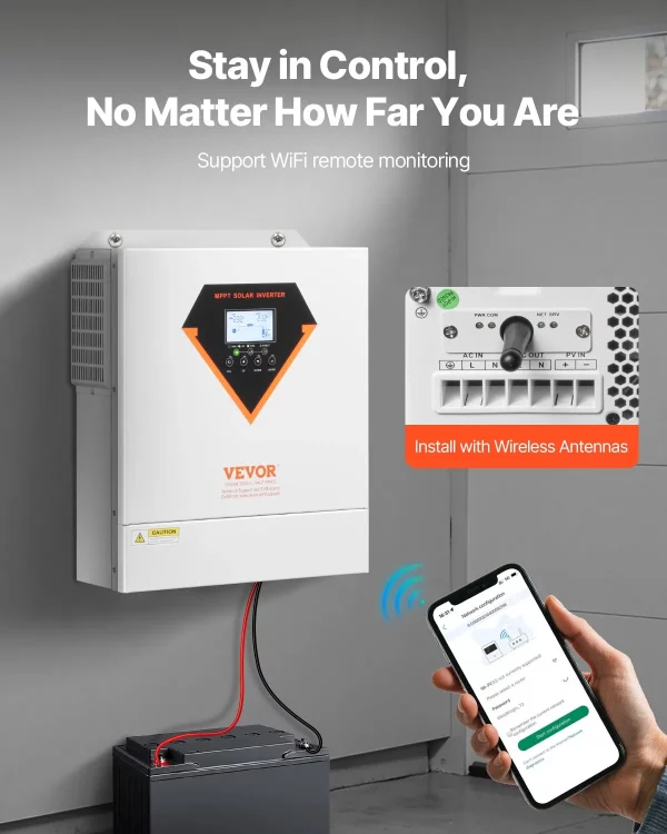 Hybridný solárny invertor  3500W, univerzálny invertor s čisto sínusovou vlnou 24V DC na 220/230V AC so vstavaným 100A MPPT solárnym regulátorom pre olovené a lítiové batérie mimo siete – Obrázok 9