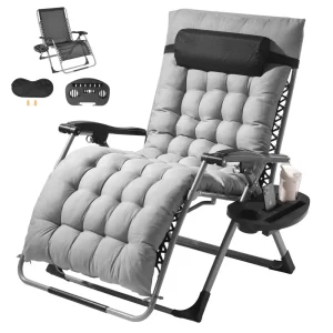 Zero Gravity Chair, 84 cm polohovateľné kreslo s nulovou gravitáciou na vnútorné aj vonkajšie použitie, nastaviteľné antigravitačné kreslo s vankúšom, opierkou hlavy, opierkou nôh a držiakom na poháre, 227 kg, sivé