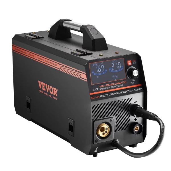 Zváračka MIG, zváračka 160A, synergický zvárací stroj MIG, 4-v-1 plynová/MIG/MMA/Lift TIG multiprocesná zváračka s invertorovou technológiou IGBT a LCD displejom – Obrázok 4